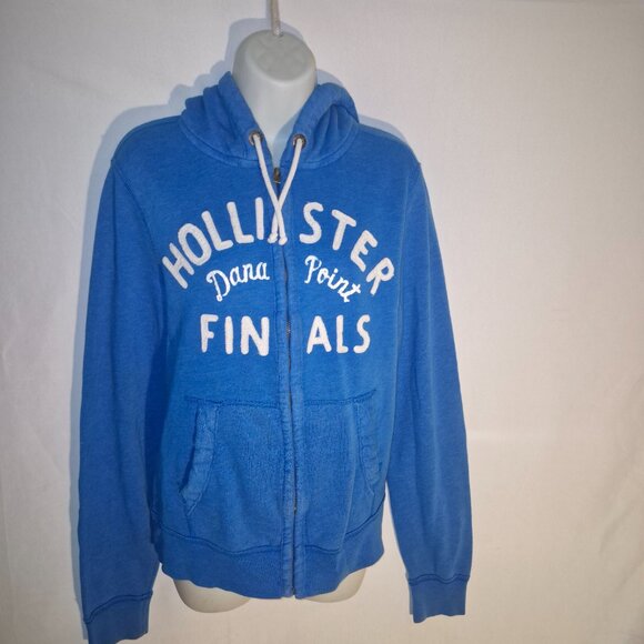 HOLLISTER of California hooded sweatshirt, zippered front, blue & white. MED. - Picture 4 of 14